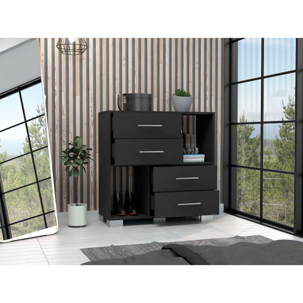 DEPOT E-SHOP Fountain Dresser, Two Open Shelves, Four Drawers-Black, For Bedroom. Picture 2