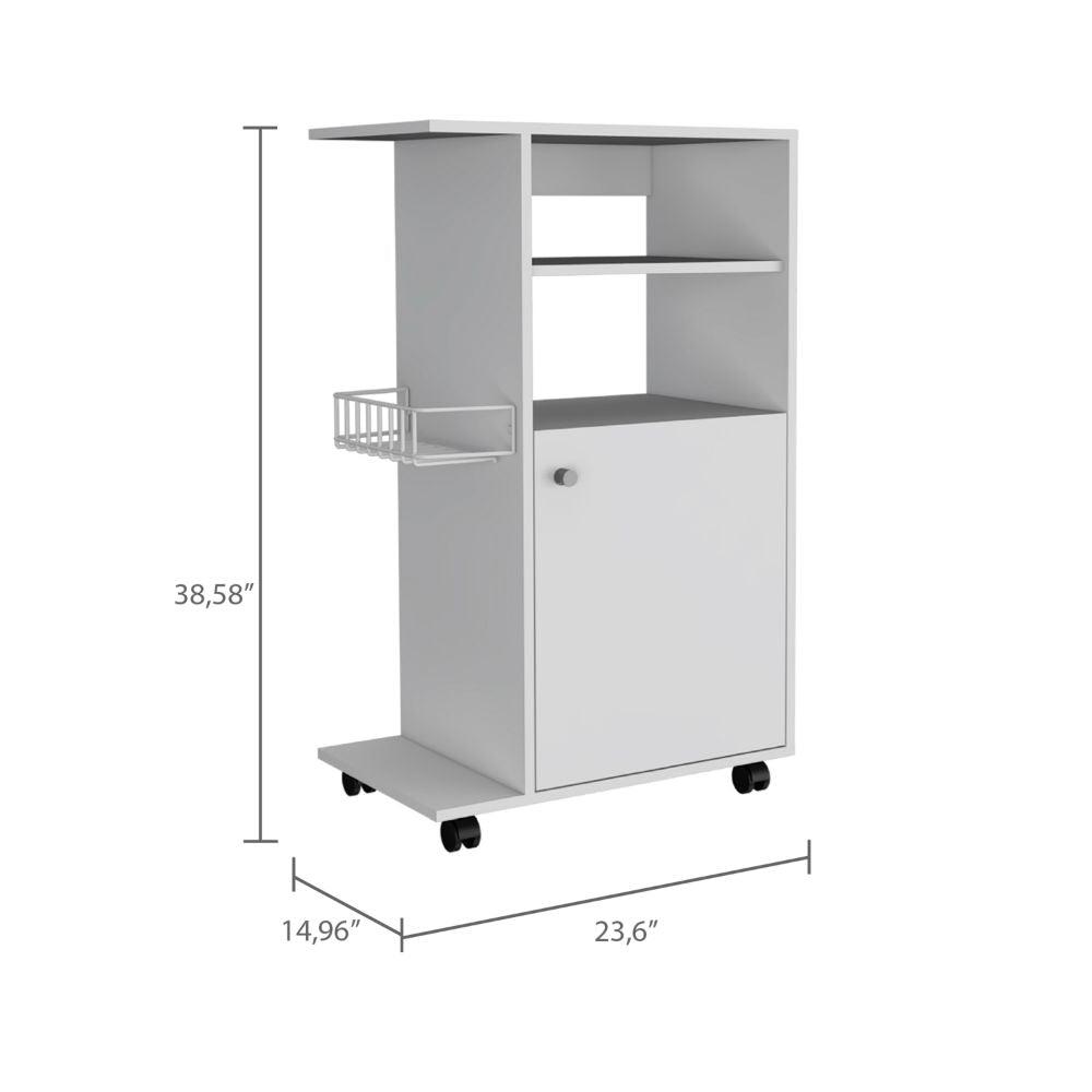 DEPOT E-SHOP Opal Kitchen Cart, Microwave Countertop, One-Door Cabinet, Four Caster Wheels- White, For Living Room. Picture 4