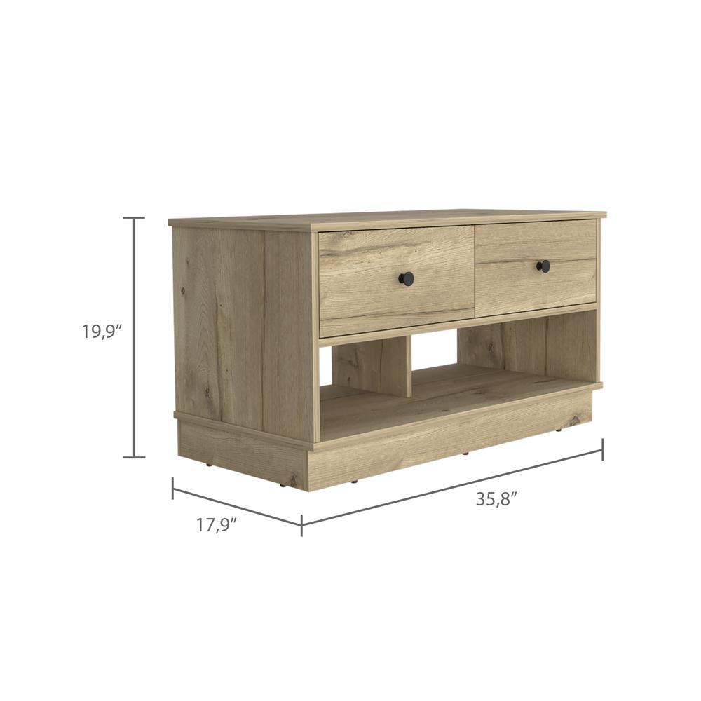 DEPOT E-SHOP Uranus Storage Bench-Two Drawers, Two Open Shelves- Light Oak, For Bedroom. Picture 4