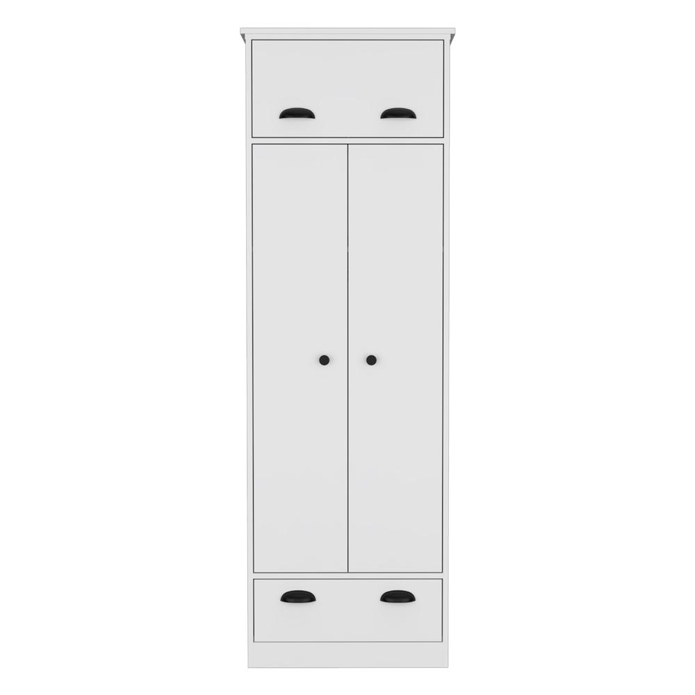 Tifton Armoire with Hinged Drawer, 2-Doors and 1-Drawer, White. Picture 1