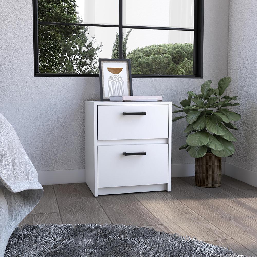 DEPOT E-SHOP Bethel 2 Drawers Nightstand with Handles, White. Picture 1