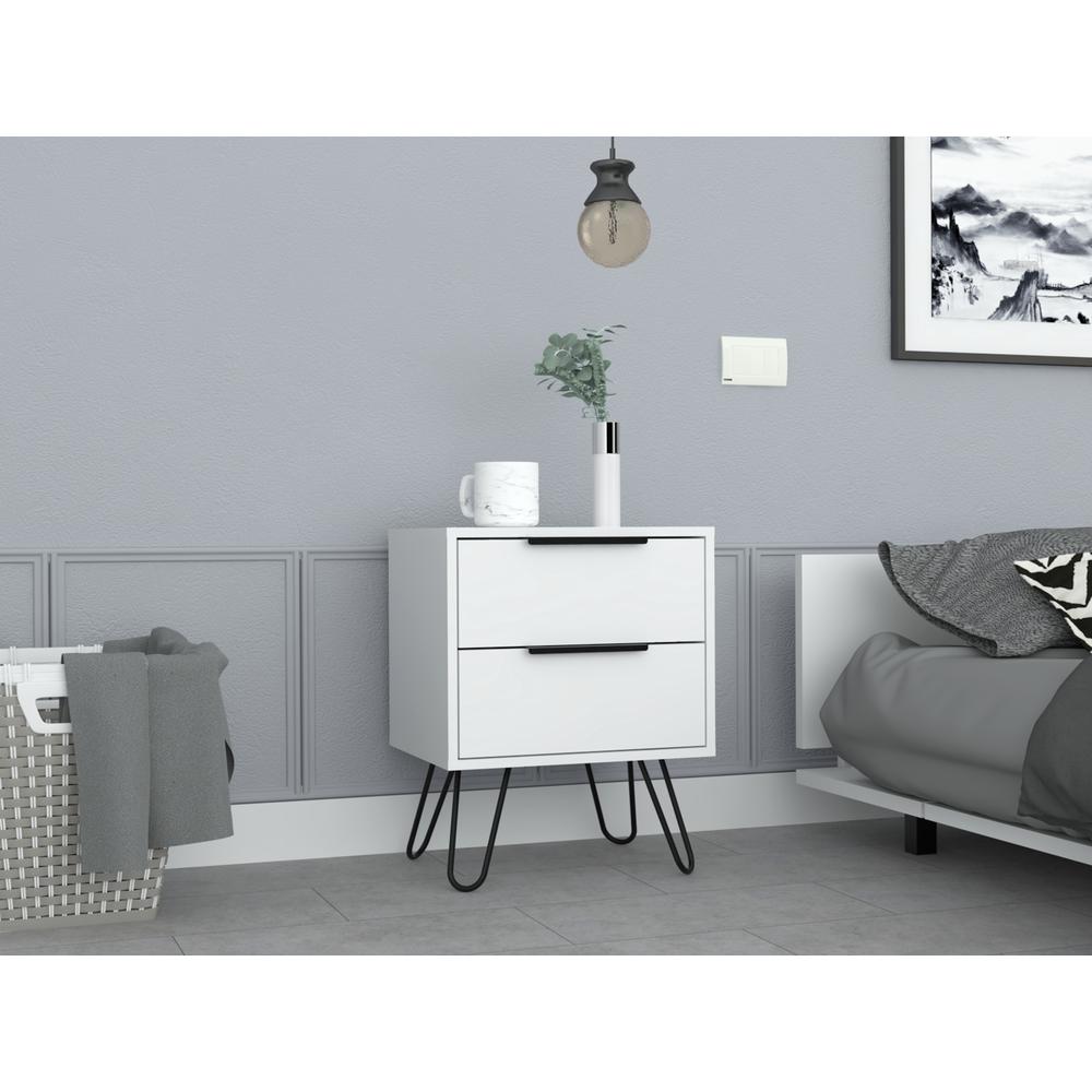 DEPOT E-SHOP Kentia Night Stand- Four Legs, Two Drawers-White, For Bedroom. Picture 1