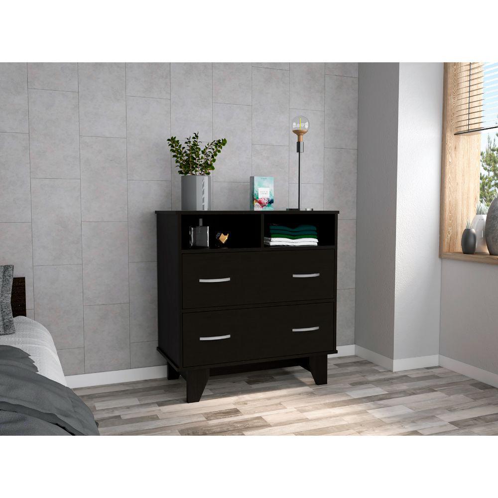 DEPOT E-SHOP Stamford Two Drawer Dresser, Four Legs, Two Open Shelves, Countertop-Black, For Living Room. Picture 1