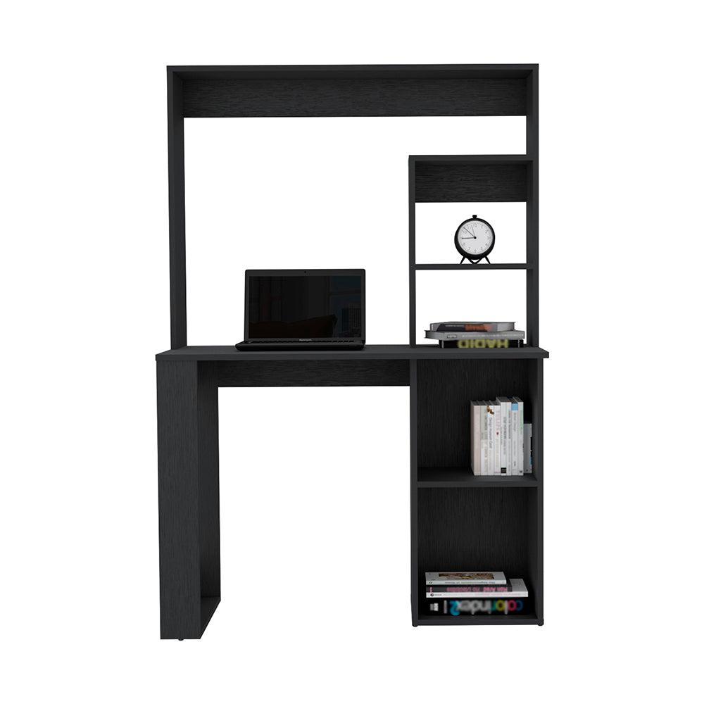 Ethel Writing Computer Desk with Storage Shelves and Hutch, Black. Picture 3