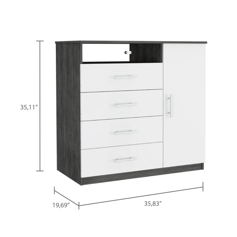 DEPOT E-SHOP Rioja 4 Drawer Dresser,Four Drawers, One Open Shelf, Countertop, One-Door Cabinet, Smoky Oak/White, For Bedroom. Picture 3