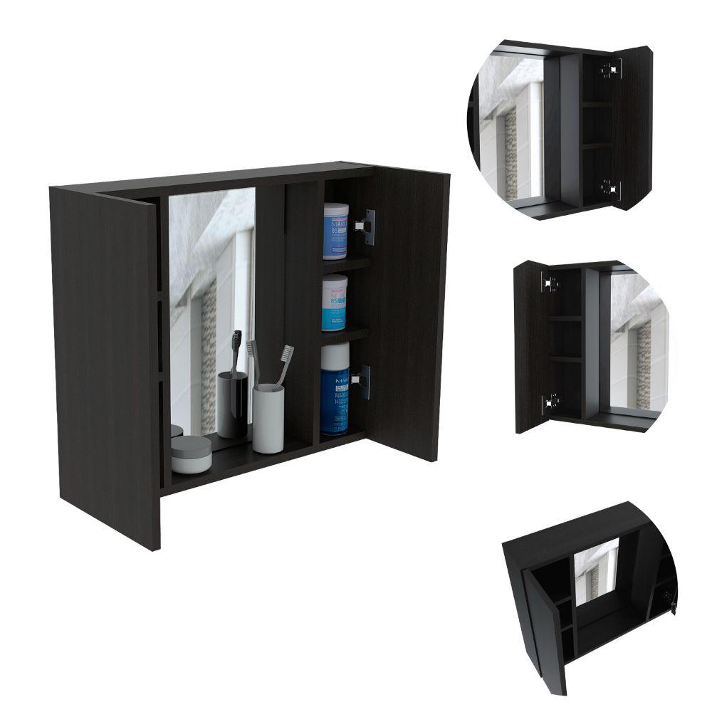 DEPOT E-SHOP Garnet Medicine Cabinet, Mirror, One External Shelf, Two-Door Cabinet-Black, For Bathroom. Picture 4