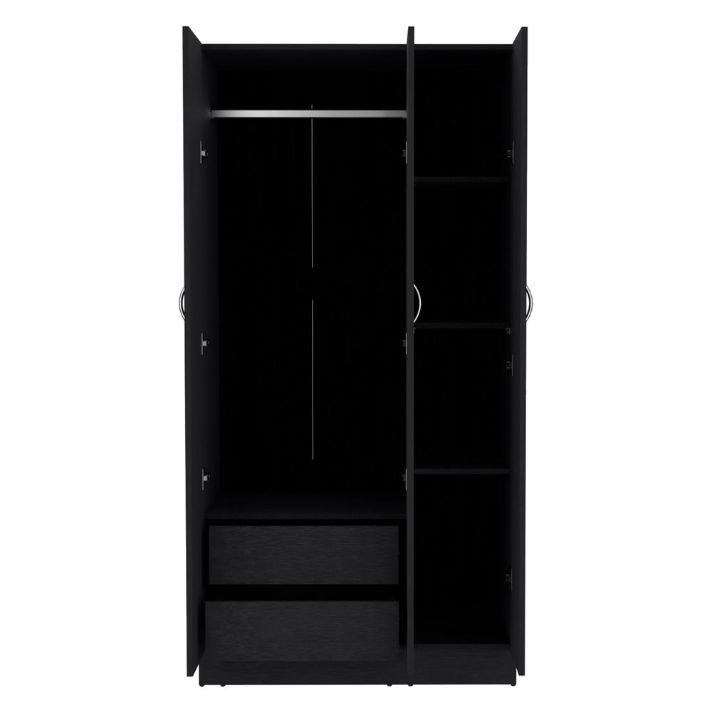 Westbury Wardrobe Armoire with 3-Doors and 2-Inner Drawers, Black. Picture 2