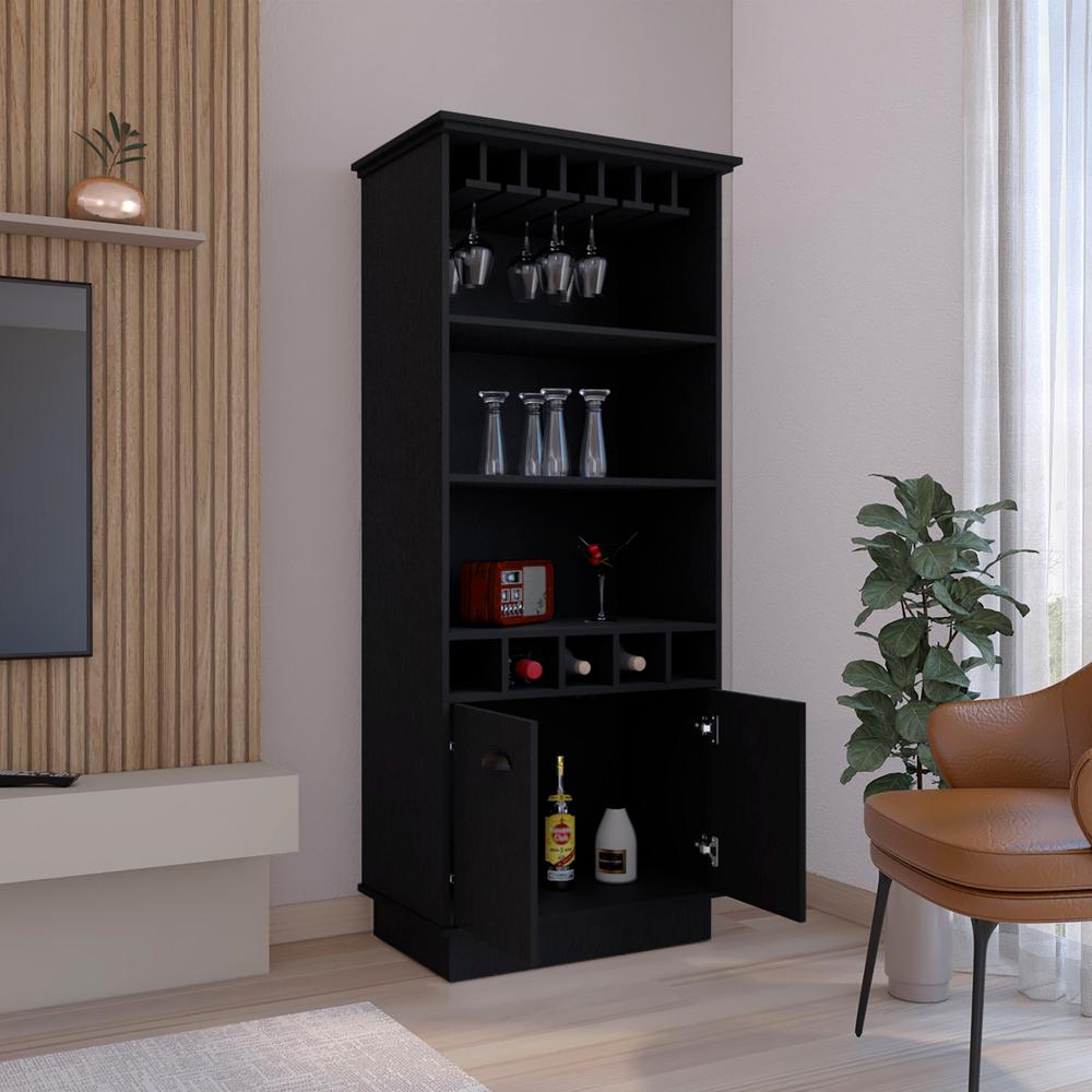 Bar Cabinet with Wine Rack, three Open Storage Shelves and One Cabinet,Black. Picture 7