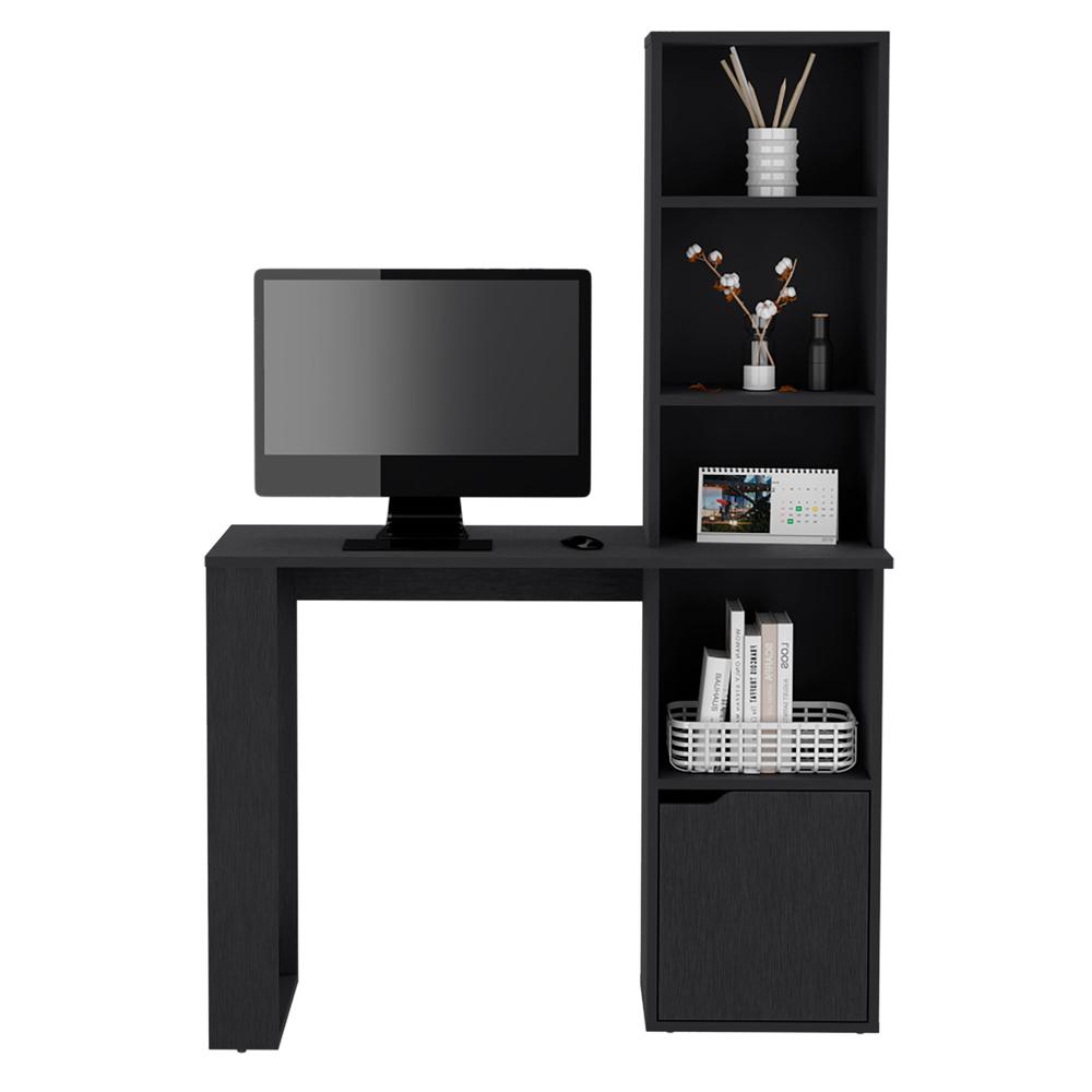 Ripley Writing Desk With Bookcase and Cabinet, Black. Picture 2