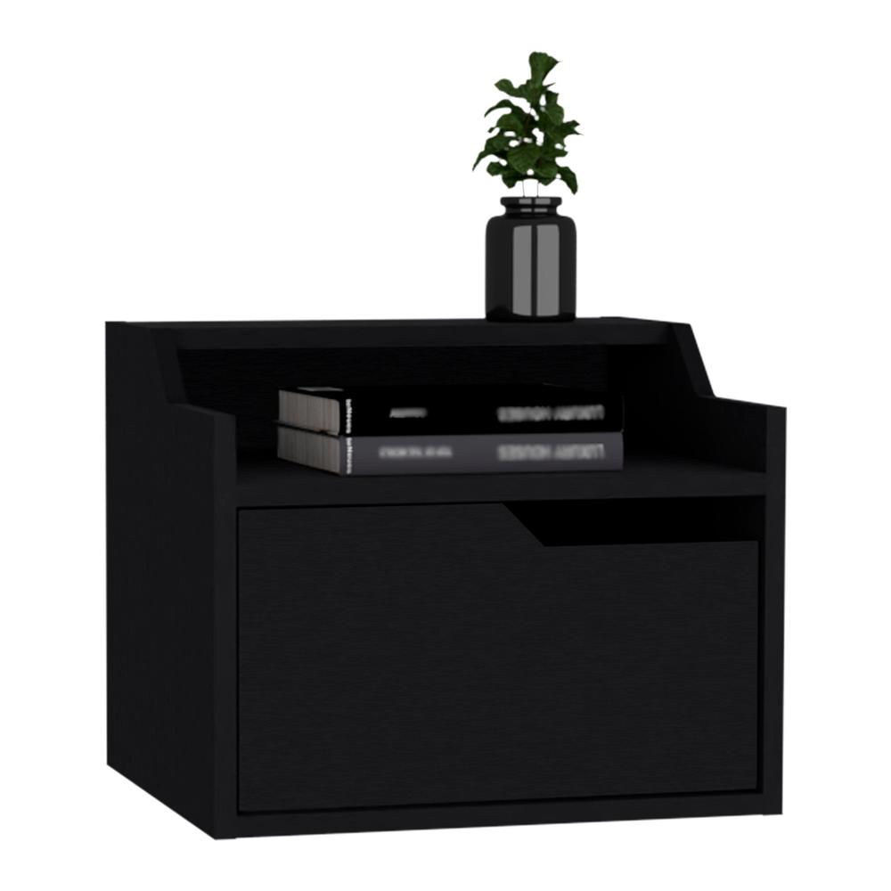 Floating Nightstand, Modern Dual-Tier Design with Spacious Single Drawer Storage. Picture 3