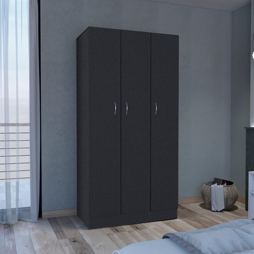 Westbury Wardrobe Armoire with 3-Doors and 2-Inner Drawers, Black. Picture 4