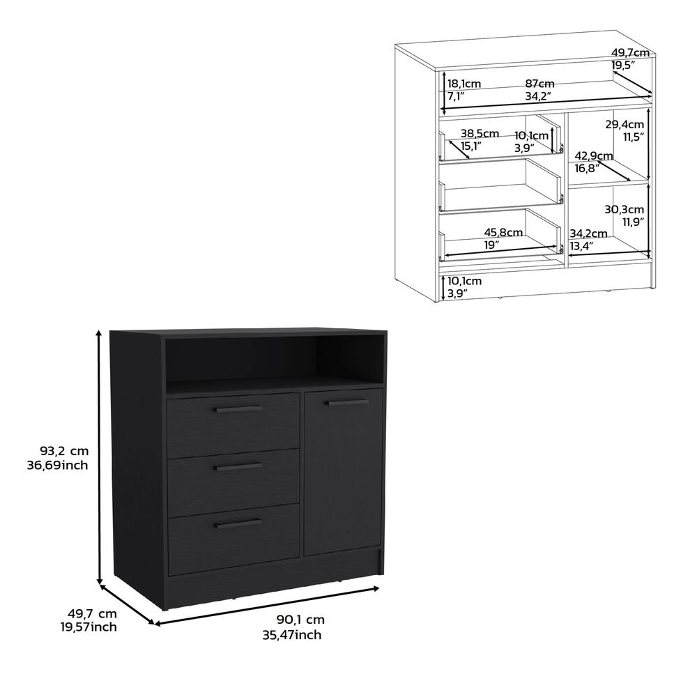 Dresser with Spacious 3-Drawer and Single-Door Storage Cabinet, Black. Picture 4
