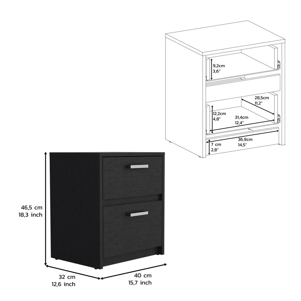 DEPOT E-SHOP Bethel 2 Drawers Nightstand with Handles, Black. Picture 3