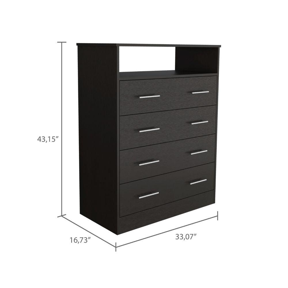 DEPOT E-SHOP Serbian Four Drawer Dresser, Countertop, One Open Shelf, Four Drawers-Black, For Bedroom. Picture 4