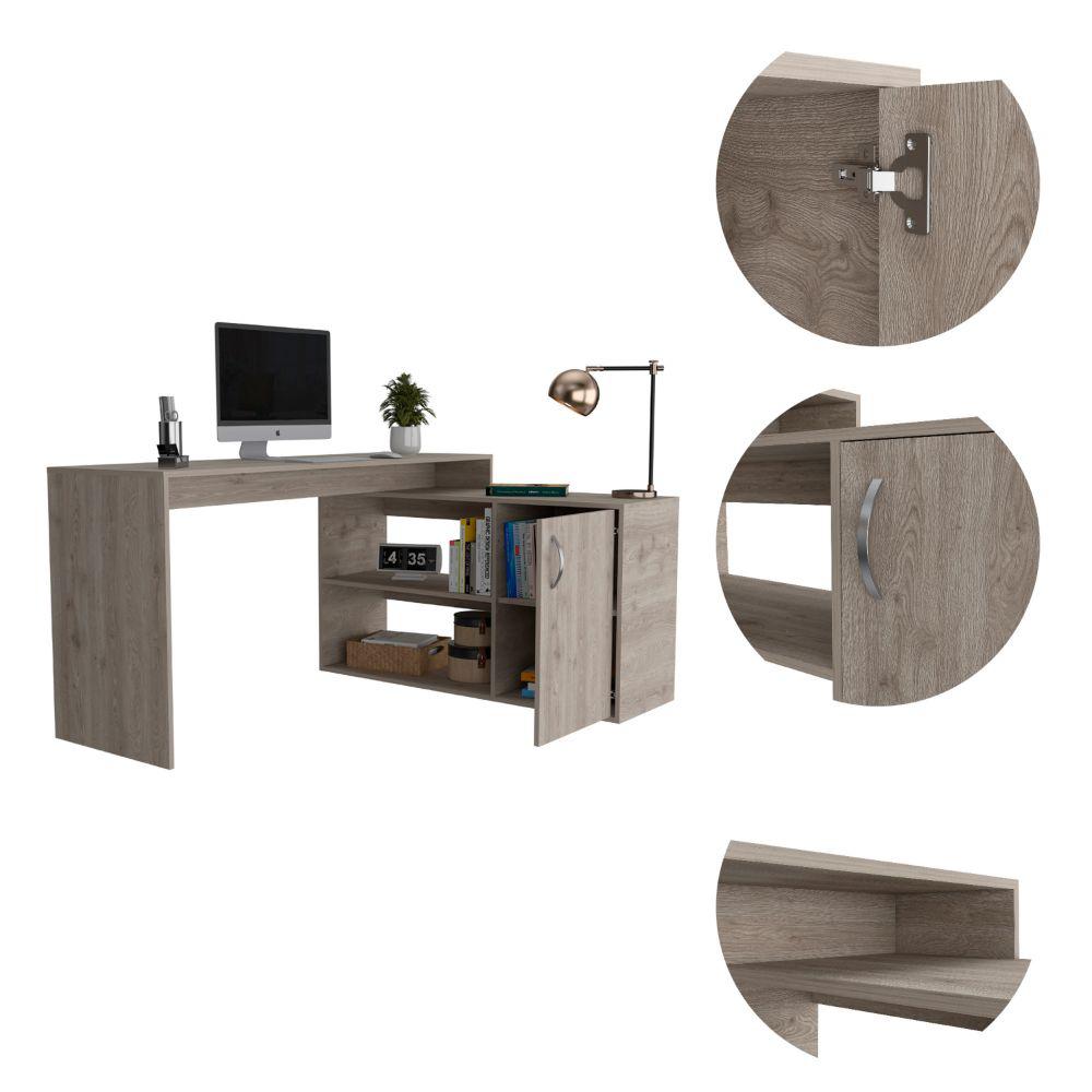 DEPOT E-SHOP Pearl Desk, L-Shaped, One-Door Cabinet, Two Shelves-Light Grey, For Office. Picture 3