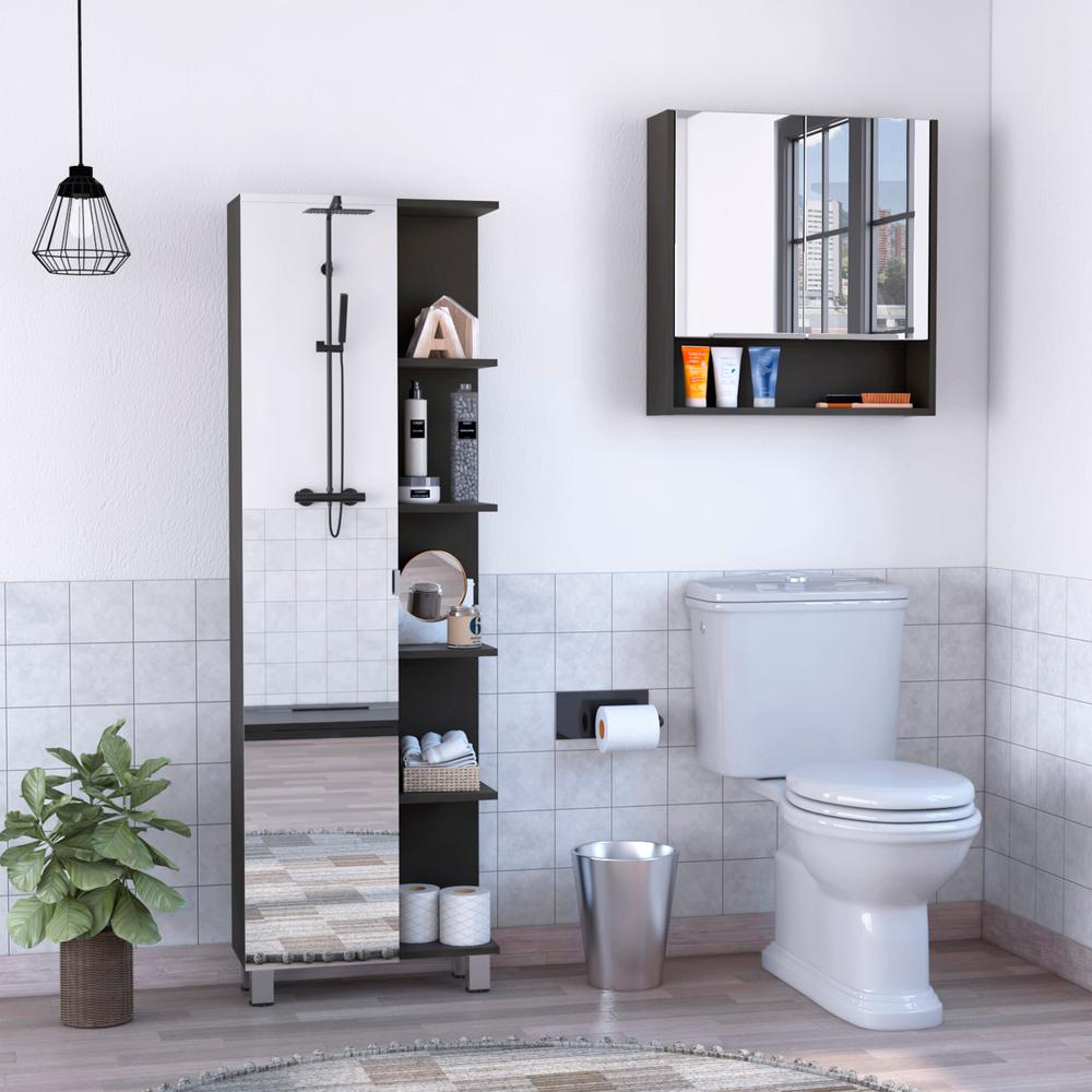 2 Piece Bathroom Set, Medicine Cabinet + Linen Cabinet, Black. Picture 7
