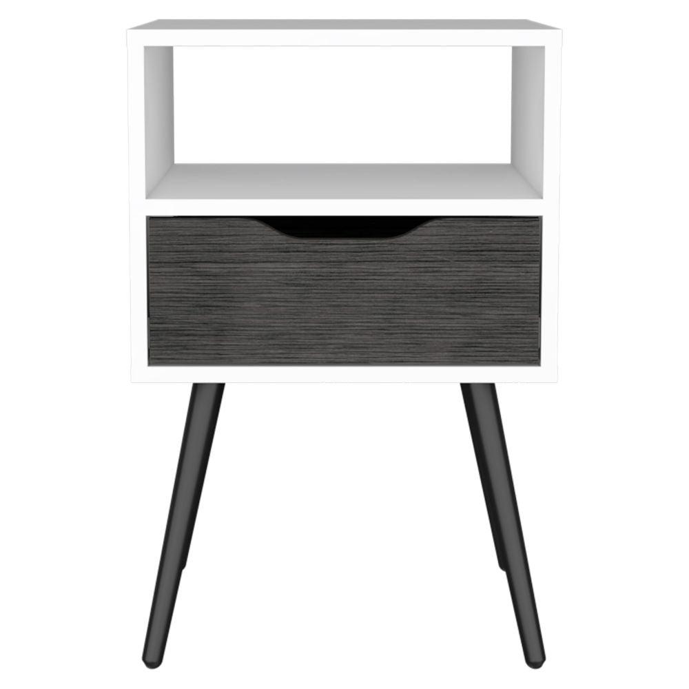 DEPOT E-SHOP Emma Nightstand, Countertop, Four Legs, One Open Shelf, One Drawer-Smoky Oak-White, For Bedroom. Picture 2