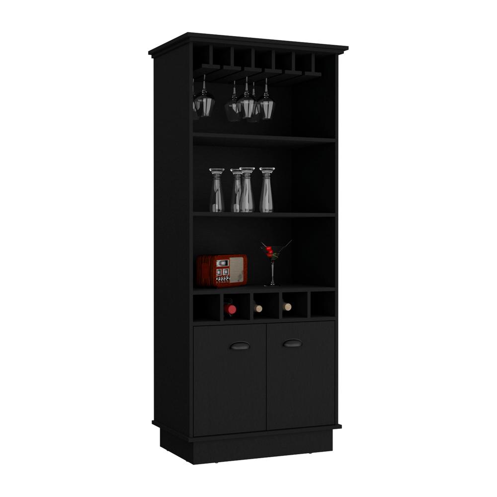 Bar Cabinet with Wine Rack, three Open Storage Shelves and One Cabinet,Black. Picture 4