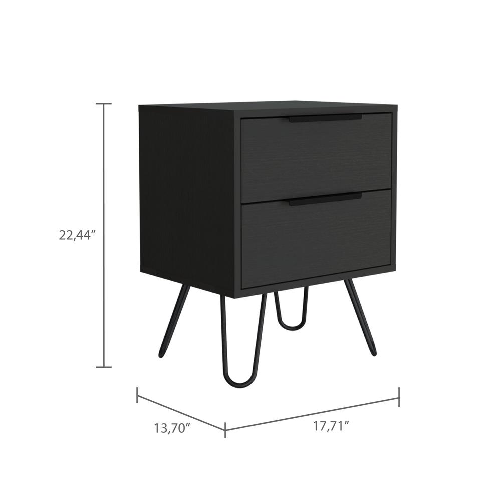 DEPOT E-SHOP Kentia Night Stand- Four Legs, Two Drawers-Black, For Bedroom. Picture 2