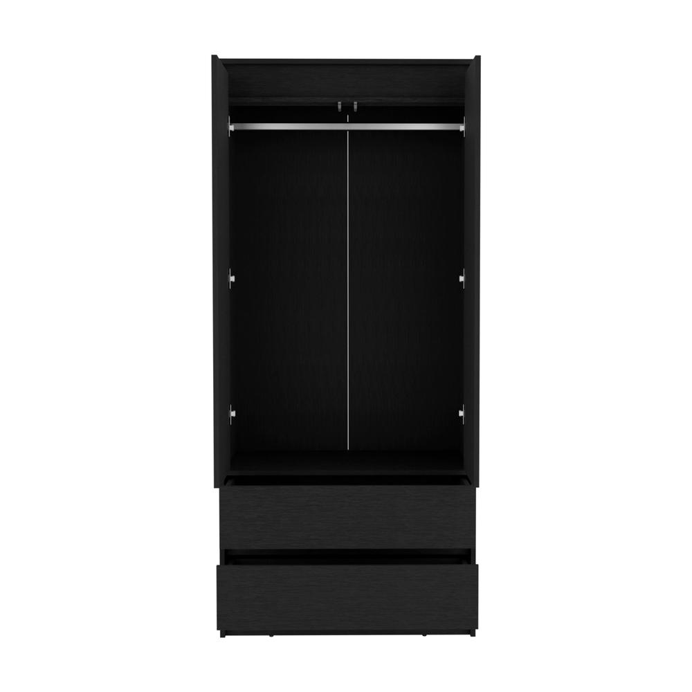 DEPOT E-SHOP Palmer 2 Drawers Armoire, Wardrobe Closet with Hanging Rod, Black. Picture 3
