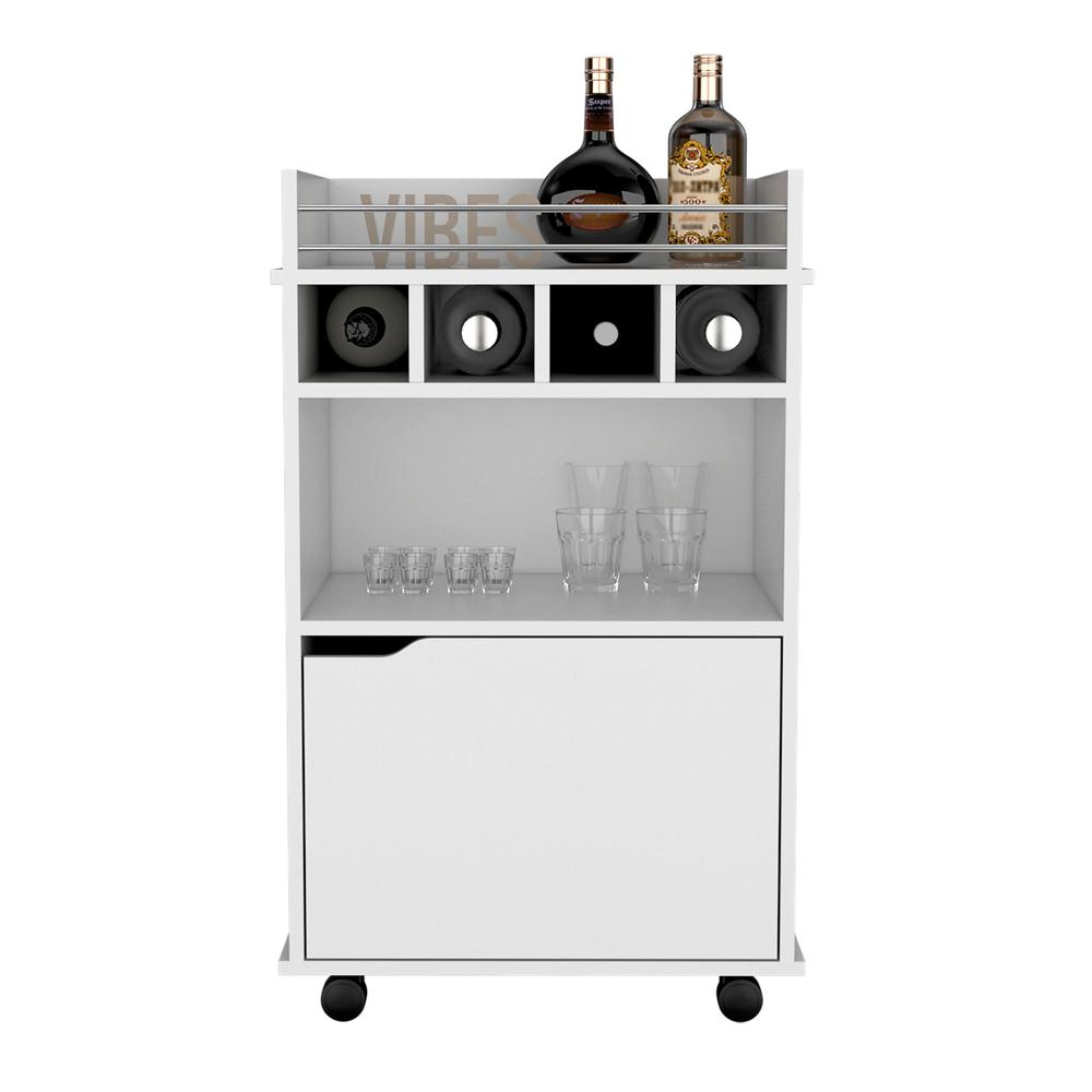 Sims 35" H Bar Cart with Two Shelves four Wine Cubbies and One Cabinet,White. Picture 3