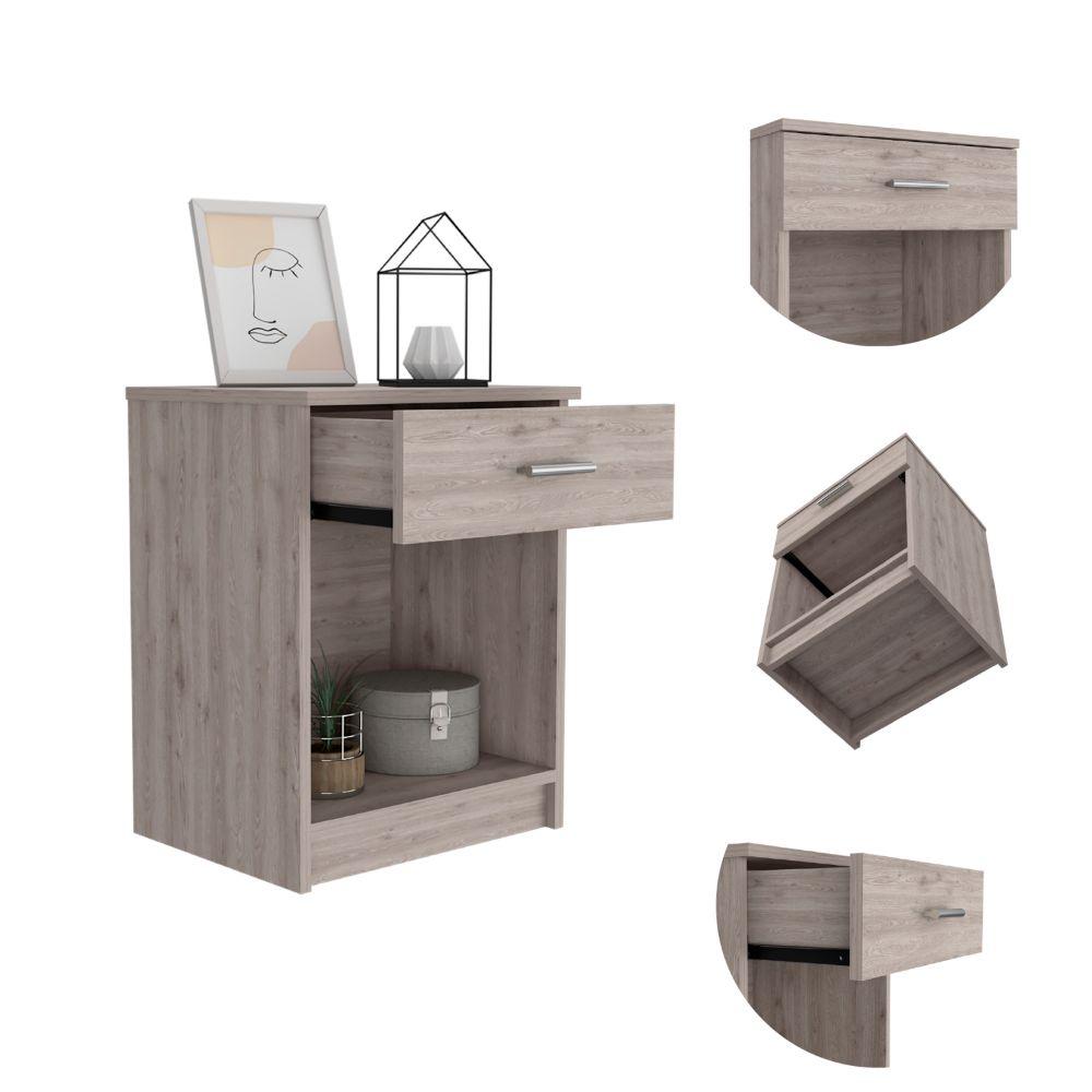 DEPOT E-SHOP Beryl Nightstand, One Drawer, Low Shelf, Countertop-Light Grey, For Bedroom. Picture 3