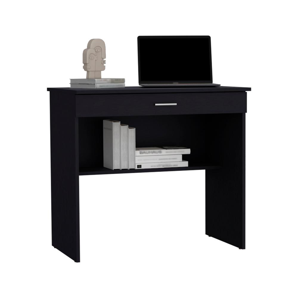 Montana Storage Desk, Spacious Stylish with Drawer and Shelf, Black -Office. Picture 4
