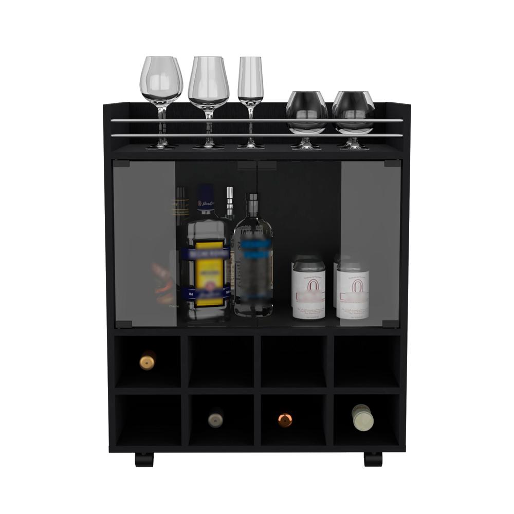 Bar Cart with 8-Bottle Holder, Glass-Paneled Cabinet and Aluminum-Touched Top. Picture 1