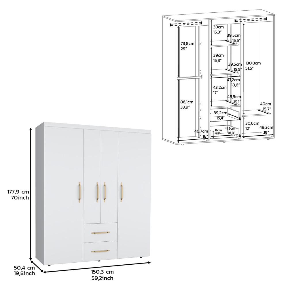 Valier Wardrobe, Deluxe Armoire with Multiple Storage Options and Metal Accents. Picture 7