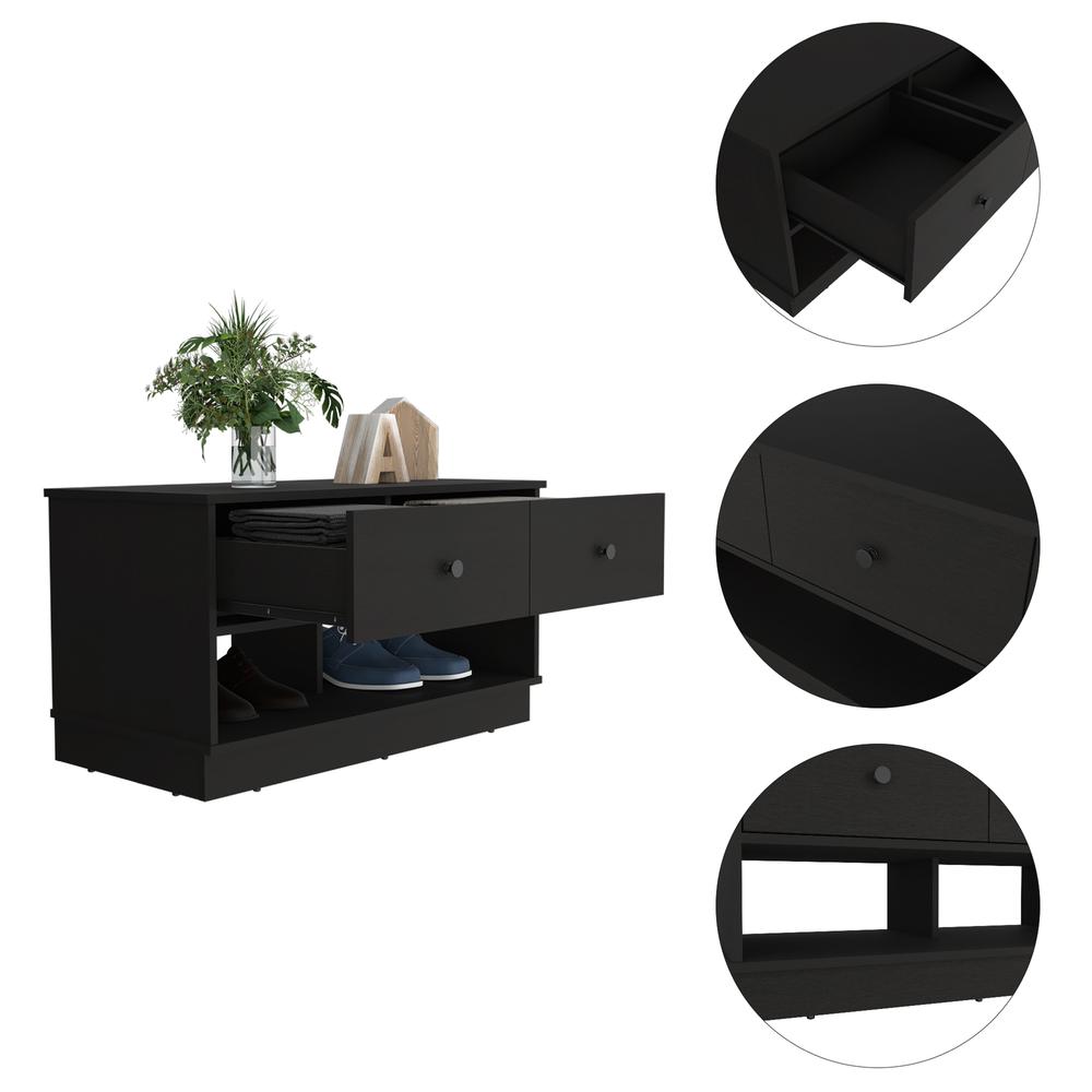 DEPOT E-SHOP Uranus Storage Bench-Two Drawers, Two Open Shelves-Black, For Bedroom. Picture 3