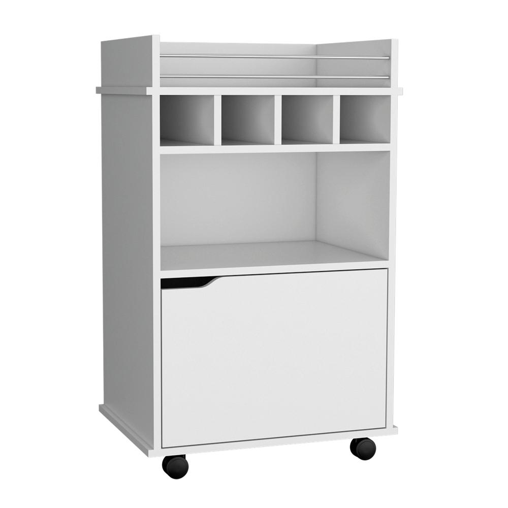 Sims 35" H Bar Cart with Two Shelves four Wine Cubbies and One Cabinet,White. Picture 1