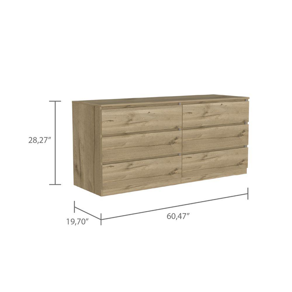 DEPOT E-SHOP Cocora 6 Drawer Double Dresser -With Six Drawer, Countertop, Base-Light Oak/White. For Bedroom. Picture 4