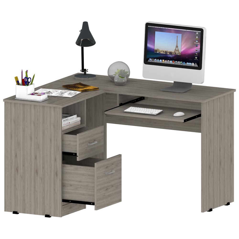 Idra L-Shaped Desk Black Light Oak. Picture 2