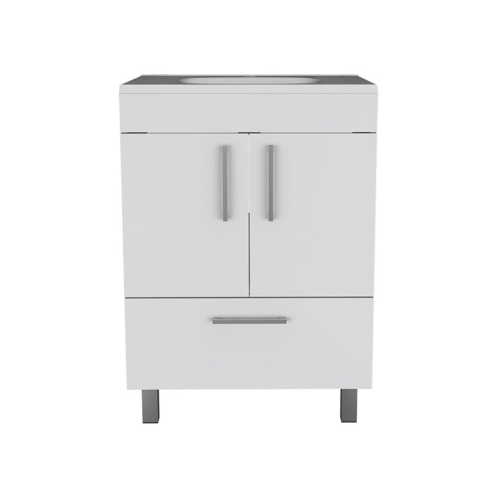 DEPOT E-SHOP Essential Single Bathroom Vanity, One Draw, Two-Door Cabinet, Four Legs-White, For Bathroom. Picture 2