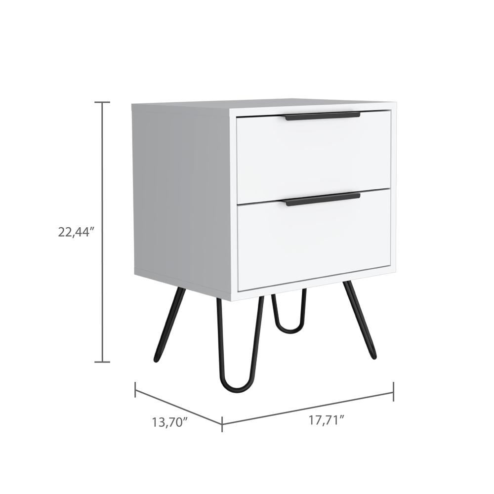 DEPOT E-SHOP Kentia Night Stand- Four Legs, Two Drawers-White, For Bedroom. Picture 4