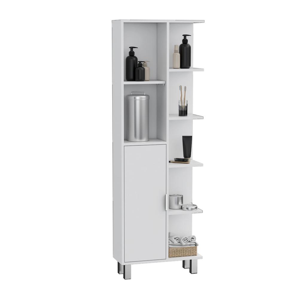 63" H Linen Bathroom Cabinet with Seven Open Shelves, One Drawer and four legs. Picture 4