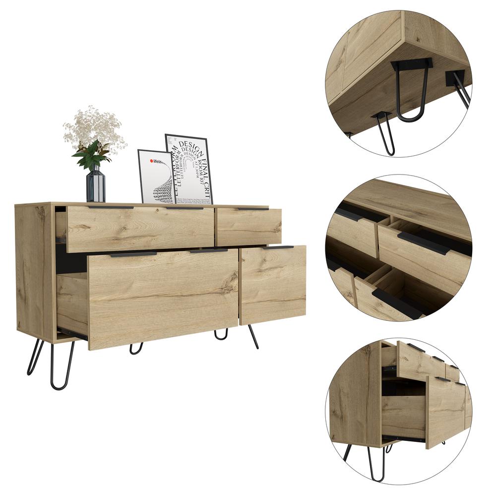 DEPOT E-SHOP Aster Double Dresser-Four Drawers,Countertop, Four Steel Legs-Light Oak, For Bathroom. Picture 3