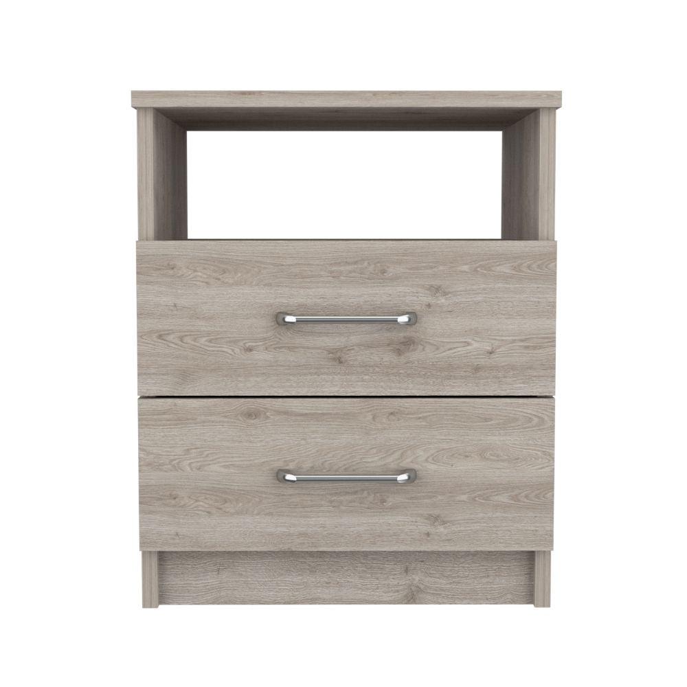 DEPOT E-SHOP Salento Nightstand, Two Drawers, One Shelf, Countertop- Light Grey, For Bedroom. Picture 1