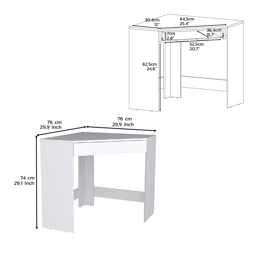 Savoy Corner Desk with Compact Design and Drawer, White -Office. Picture 7