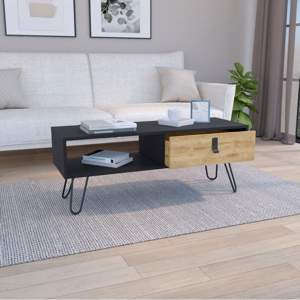 Mosby Coffee Table with Modern Hairpin Legs Design and Drawer. Picture 6