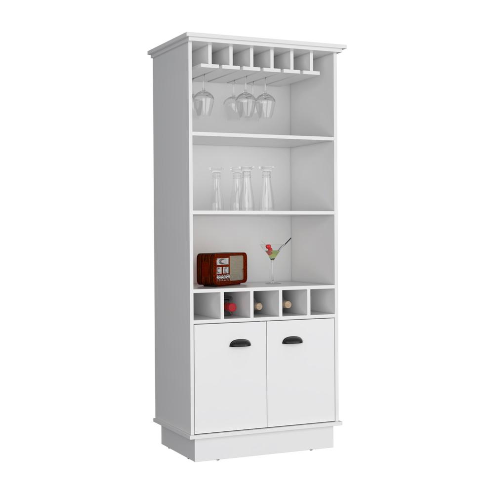 Bar Cabinet with Wine Rack, three Open Storage Shelves and One Cabinet,White. Picture 4