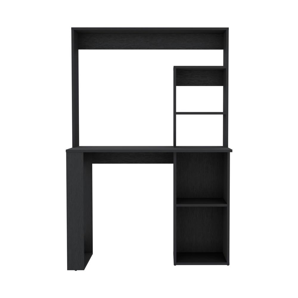 Ethel Writing Computer Desk with Storage Shelves and Hutch, Black. Picture 1