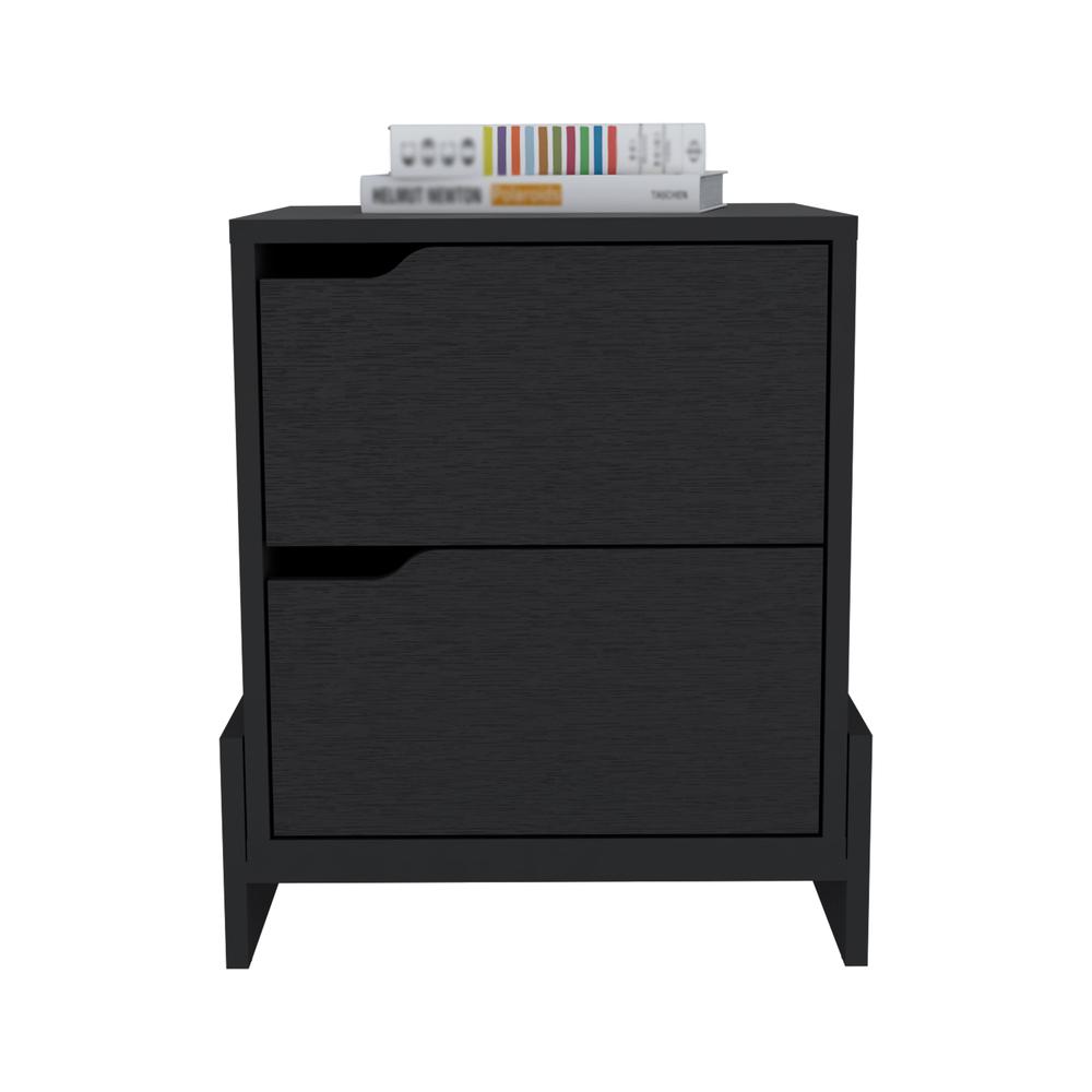 Haines Nightstand with 2-Drawers, End Table with Sturdy Base, Black. Picture 2