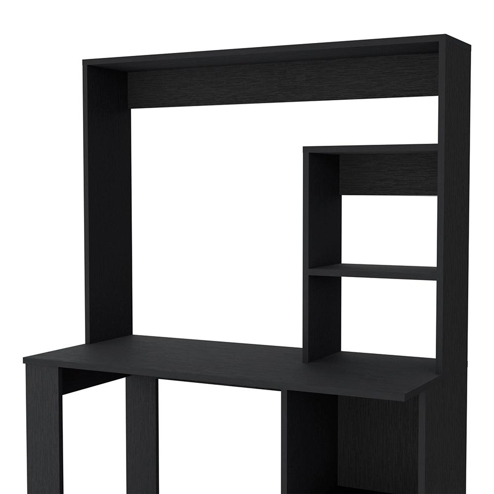 Ethel Writing Computer Desk with Storage Shelves and Hutch, Black. Picture 5