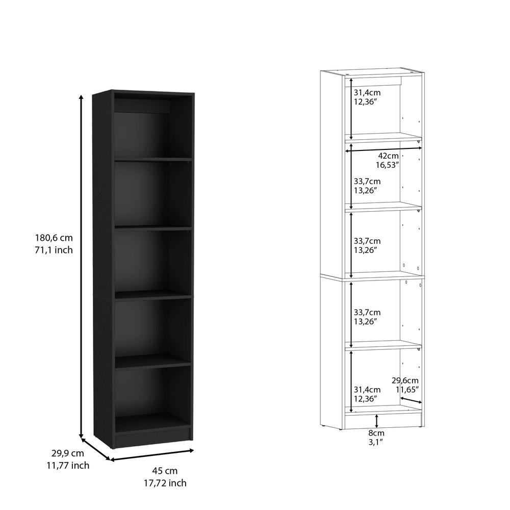 Vinton XS Bookcase Compact Bookshelf with Multiple Shelves, Black. Picture 5