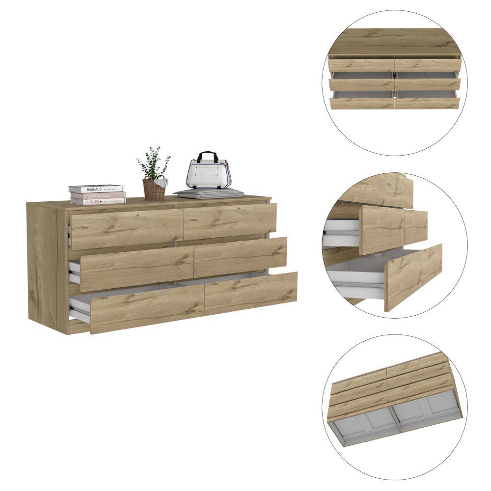 DEPOT E-SHOP Cocora 6 Drawer Double Dresser -With Six Drawer, Countertop, Base-Light Oak/White. For Bedroom. Picture 3