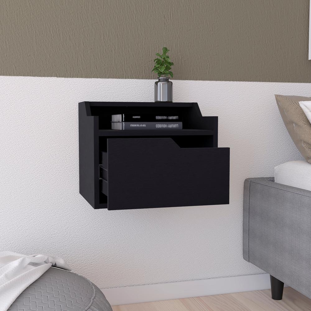 Floating Nightstand, Modern Dual-Tier Design with Spacious Single Drawer Storage. Picture 7