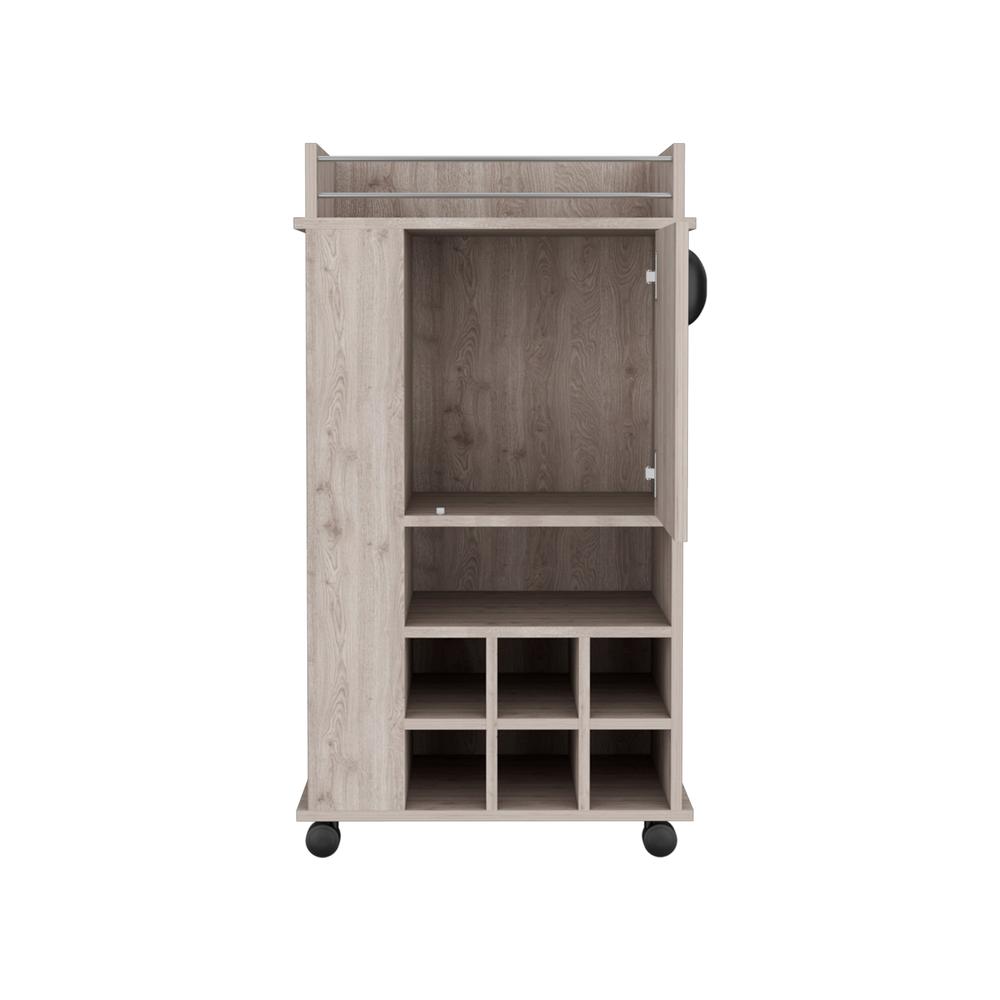 Fraser Bar Cart with 6 Built-in Wine Rack and Casters, Light Gray. Picture 1