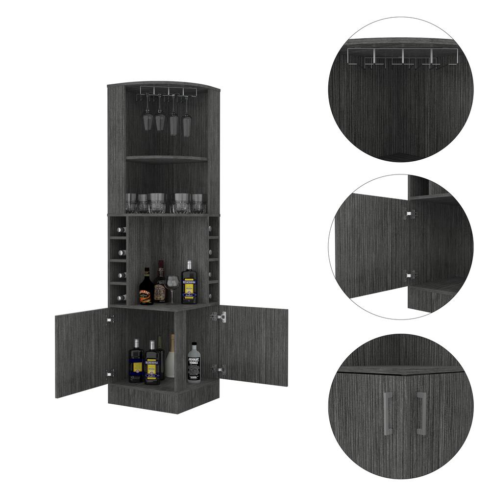 Egina Corner Bar Cabinet - Smoky Oak. Picture 3