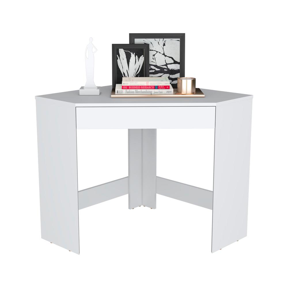 Savoy Corner Desk with Compact Design and Drawer, White -Office. Picture 4